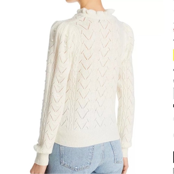 AQUA Cashmere Ruffled Turtleneck Sweater Ivory 100% Cashmere Large - Picture 2 of 7